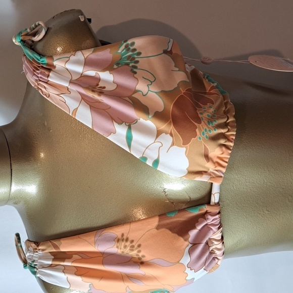 Power To The Flower 2 Pc Bikini With Flowered Top & Cream & Gold Striped Bottoms - Picture 3 of 9
